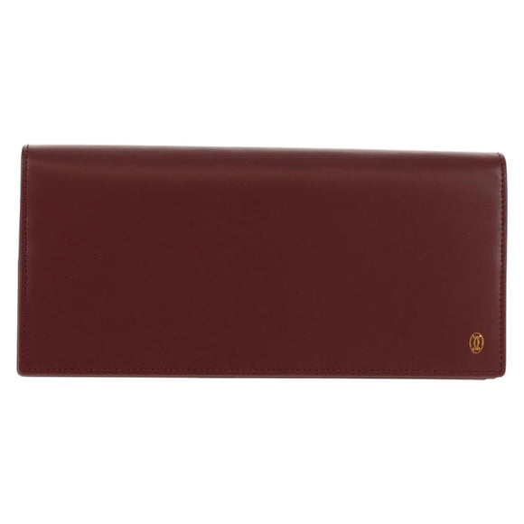 CARTIER Pasha Long Wallet Leather Bordeaux Gold Auth am10035V