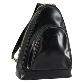 GUCCI Bamboo Body Bag Enamel Black Gold 003 2113 0027 Auth am10040