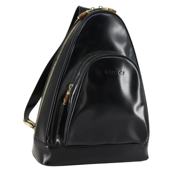 GUCCI Bamboo Body Bag Enamel Black Gold 003 2113 0027 Auth am10040