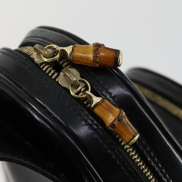 GUCCI Bamboo Body Bag Enamel Black Gold 003 2113 0027 Auth am10040
