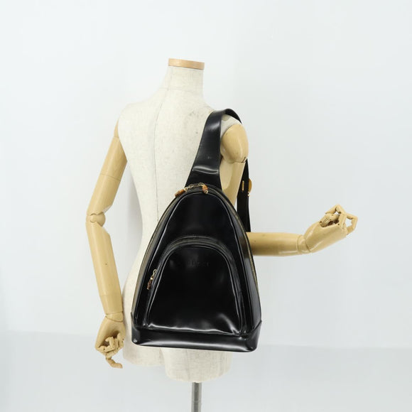 GUCCI Bamboo Body Bag Enamel Black Gold 003 2113 0027 Auth am10040