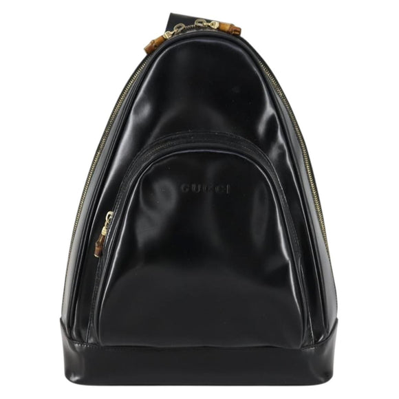 GUCCI Bamboo Body Bag Enamel Black Gold 003 2113 0027 Auth am10040