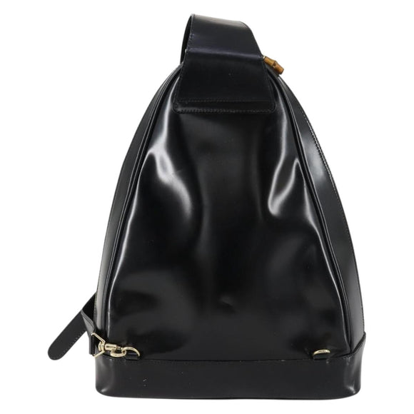 GUCCI Bamboo Body Bag Enamel Black Gold 003 2113 0027 Auth am10040