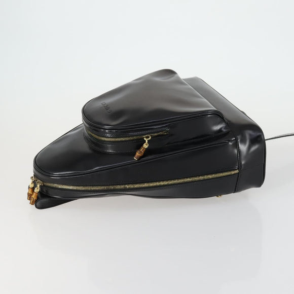 GUCCI Bamboo Body Bag Enamel Black Gold 003 2113 0027 Auth am10040