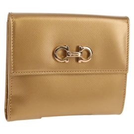 Salvatore Ferragamo Gancini Wallet Leather Gold Auth am10043V