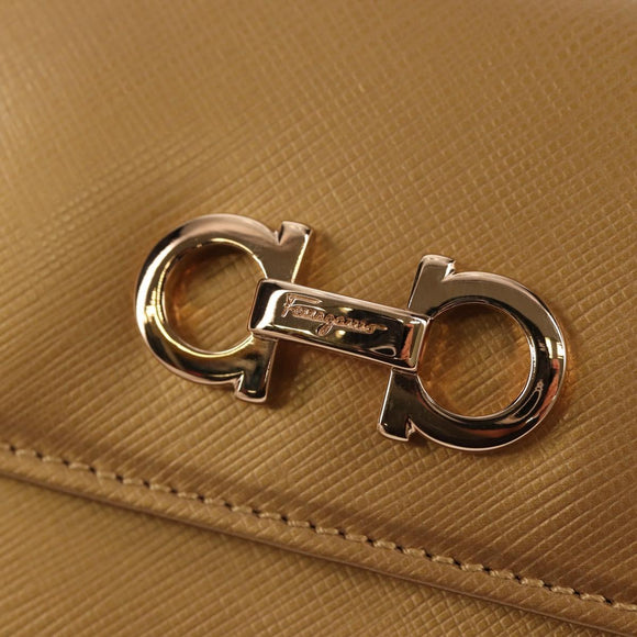 Salvatore Ferragamo Gancini Wallet Leather Gold Auth am10043V