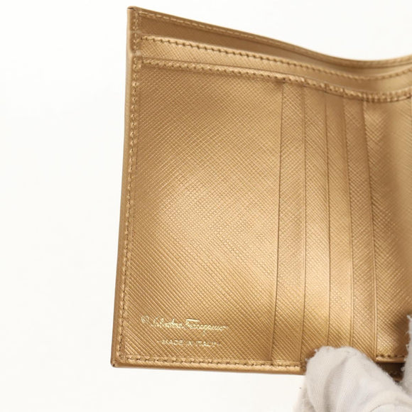 Salvatore Ferragamo Gancini Wallet Leather Gold Auth am10043V