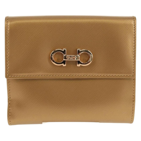 Salvatore Ferragamo Gancini Wallet Leather Gold Auth am10043V