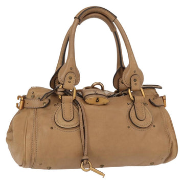 Chloe Paddington Hand Bag Leather Beige Gold Silver Auth am10046V