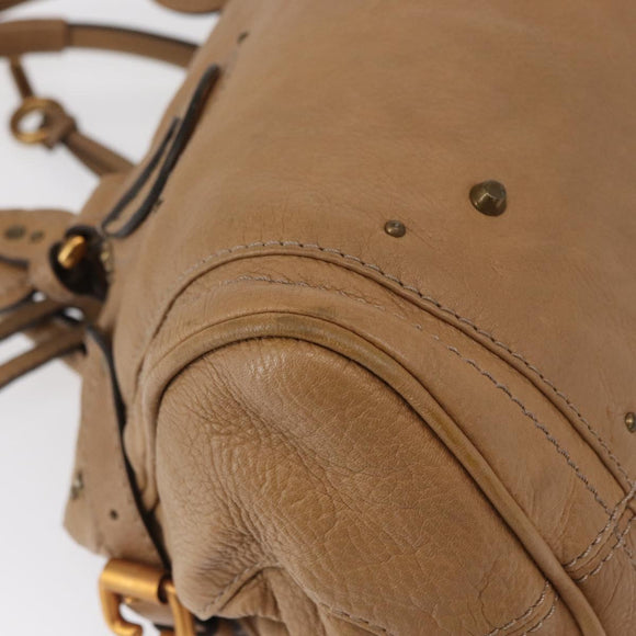 Chloe Paddington Hand Bag Leather Beige Gold Silver Auth am10046V