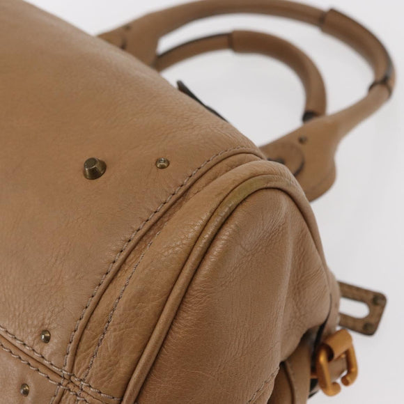 Chloe Paddington Hand Bag Leather Beige Gold Silver Auth am10046V