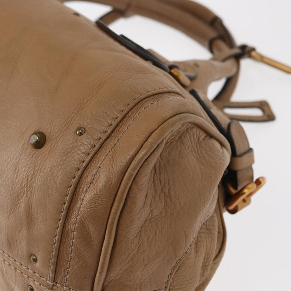 Chloe Paddington Hand Bag Leather Beige Gold Silver Auth am10046V