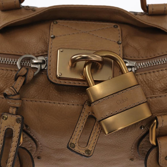 Chloe Paddington Hand Bag Leather Beige Gold Silver Auth am10046V