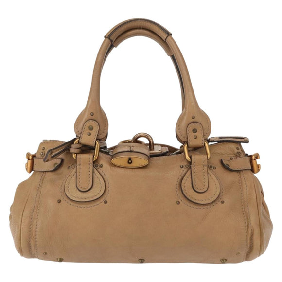 Chloe Paddington Hand Bag Leather Beige Gold Silver Auth am10046V