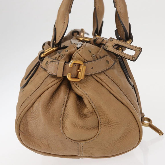 Chloe Paddington Hand Bag Leather Beige Gold Silver Auth am10046V