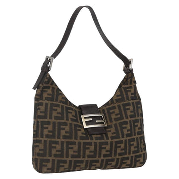 FENDI Zucca Canvas Mamma Baguette Shoulder Bag Black Brown Auth am10048V