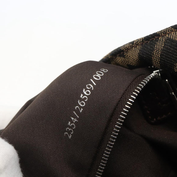 FENDI Zucca Canvas Mamma Baguette Shoulder Bag Black Brown Auth am10048V