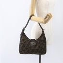 FENDI Zucca Canvas Mamma Baguette Shoulder Bag Black Brown Auth am10048V-23