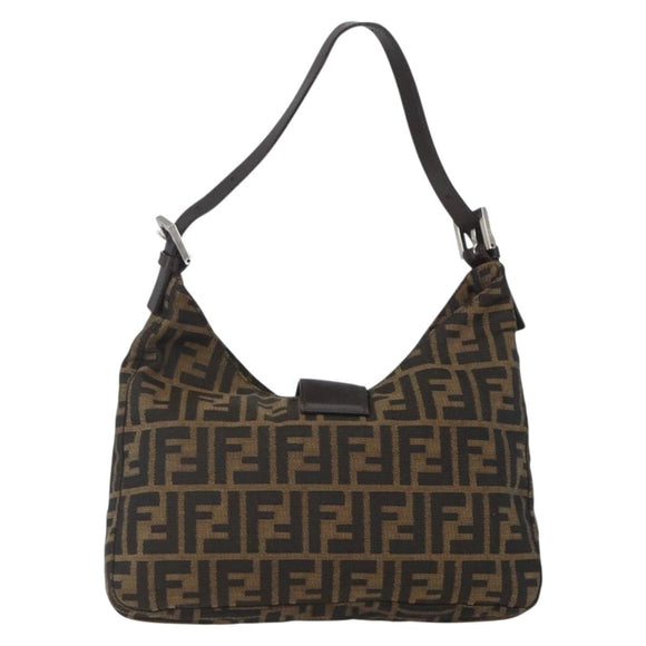 FENDI Zucca Canvas Mamma Baguette Shoulder Bag Black Brown Auth am10048V