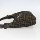 FENDI Zucca Canvas Mamma Baguette Shoulder Bag Black Brown Auth am10048V-3