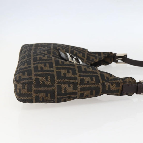 FENDI Zucca Canvas Mamma Baguette Shoulder Bag Black Brown Auth am10048V