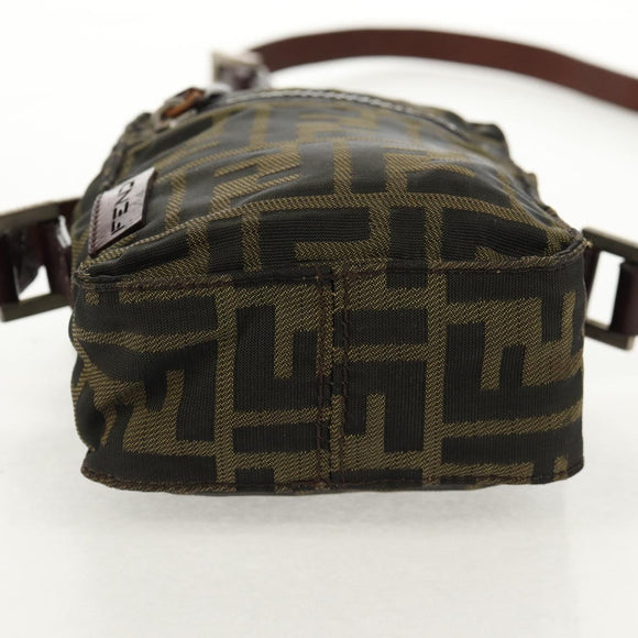 FENDI Zucca Canvas Shoulder Bag Black Brown Auth am10053
