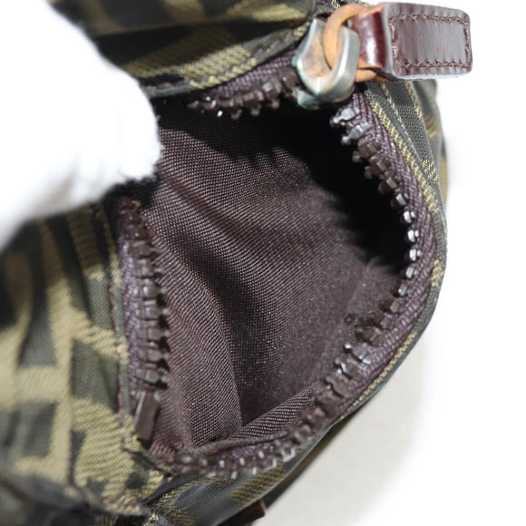 FENDI Zucca Canvas Shoulder Bag Black Brown Auth am10053