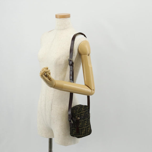 FENDI Zucca Canvas Shoulder Bag Black Brown Auth am10053