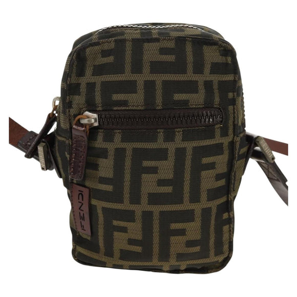 FENDI Zucca Canvas Shoulder Bag Black Brown Auth am10053