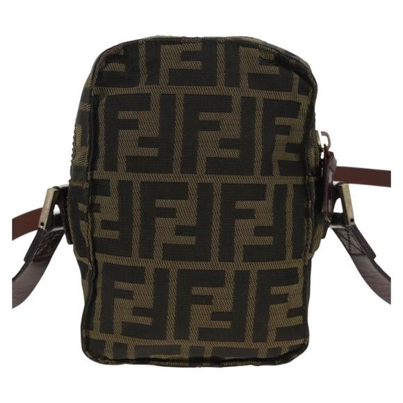 FENDI Zucca Canvas Shoulder Bag Black Brown Auth am10053