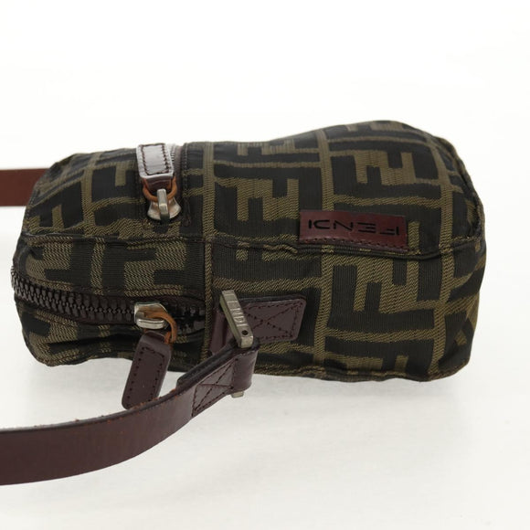 FENDI Zucca Canvas Shoulder Bag Black Brown Auth am10053