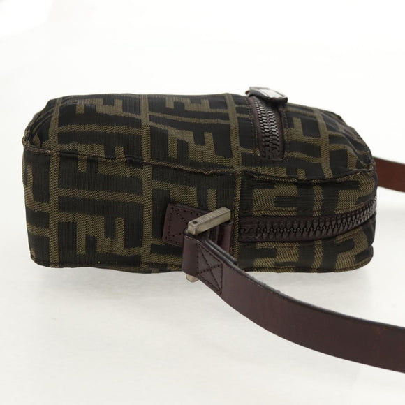 FENDI Zucca Canvas Shoulder Bag Black Brown Auth am10053