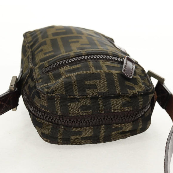 FENDI Zucca Canvas Shoulder Bag Black Brown Auth am10053