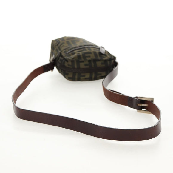 FENDI Zucca Canvas Shoulder Bag Black Brown Auth am10053