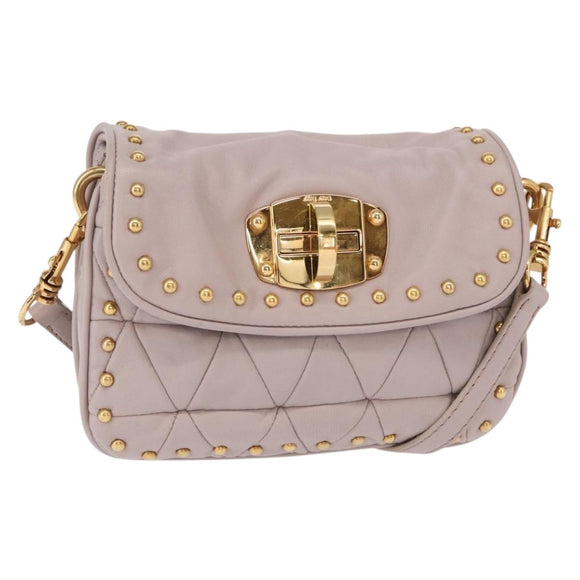 Miu Miu Studs Turn Lock Shoulder Bag Leather Purple Gold Auth am10057V
