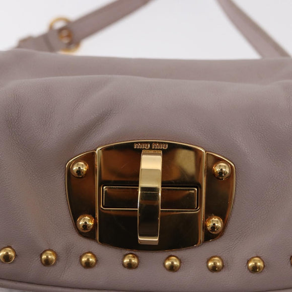 Miu Miu Studs Turn Lock Shoulder Bag Leather Purple Gold Auth am10057V
