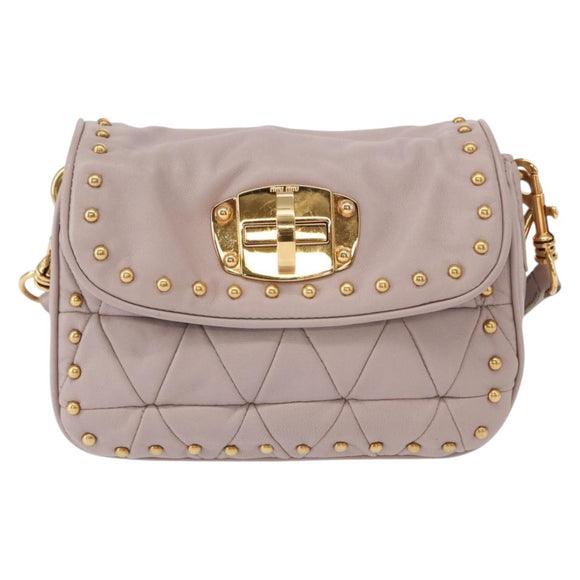 Miu Miu Studs Turn Lock Shoulder Bag Leather Purple Gold Auth am10057V