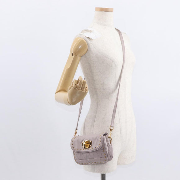 Miu Miu Studs Turn Lock Shoulder Bag Leather Purple Gold Auth am10057V