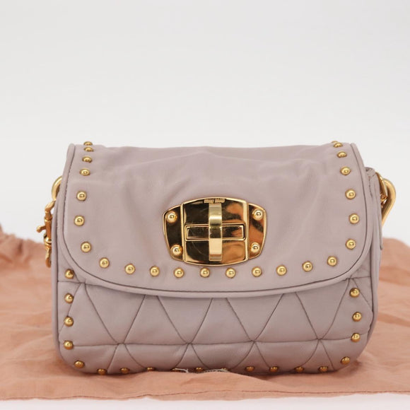 Miu Miu Studs Turn Lock Shoulder Bag Leather Purple Gold Auth am10057V