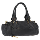 Chloe Paddington Hand Bag Leather Black Gold Silver Auth am10059-1