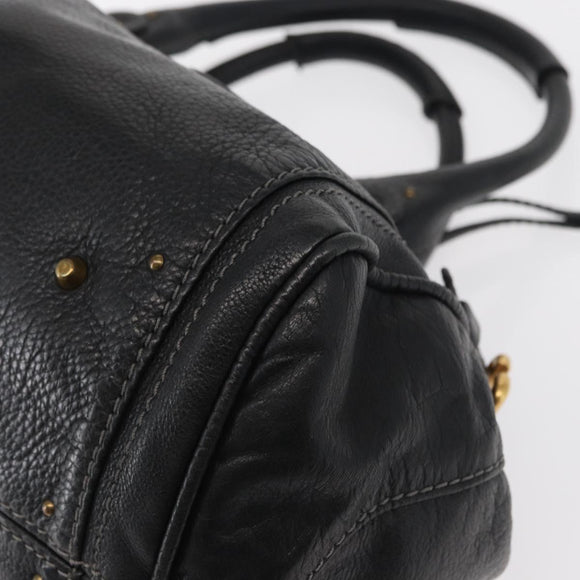 Chloe Paddington Hand Bag Leather Black Gold Silver Auth am10059