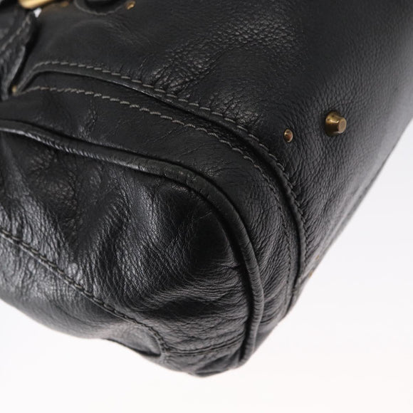 Chloe Paddington Hand Bag Leather Black Gold Silver Auth am10059
