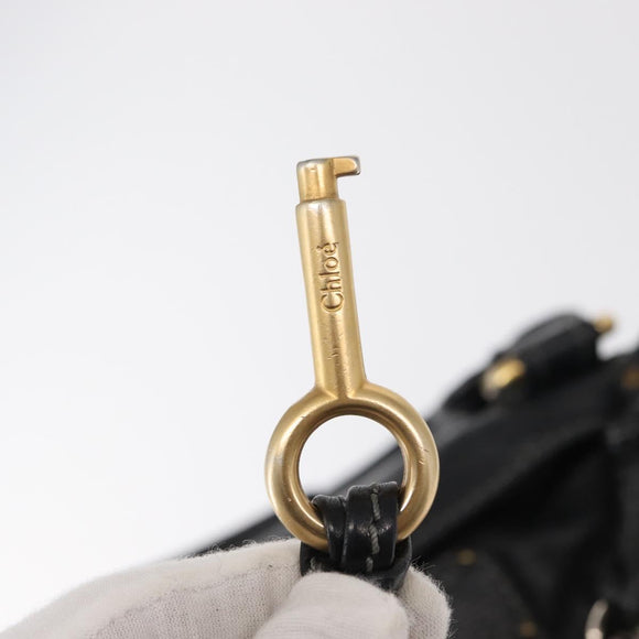 Chloe Paddington Hand Bag Leather Black Gold Silver Auth am10059