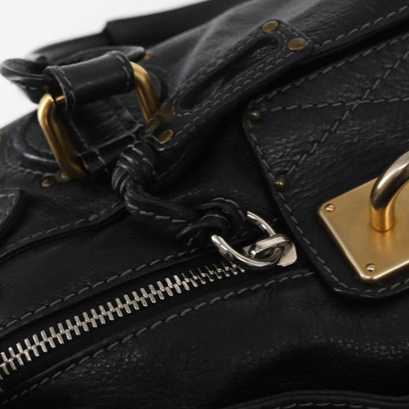 Chloe Paddington Hand Bag Leather Black Gold Silver Auth am10059