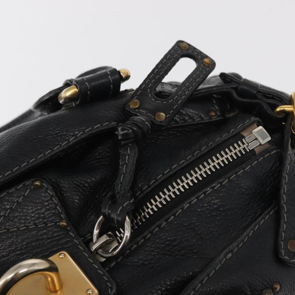 Chloe Paddington Hand Bag Leather Black Gold Silver Auth am10059