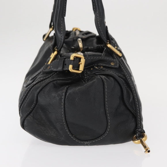 Chloe Paddington Hand Bag Leather Black Gold Silver Auth am10059