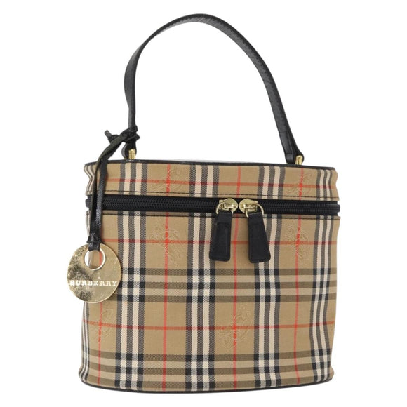 BURBERRY Nova Check Vanity Hand Bag Canvas Beige Gold Auth am10060V