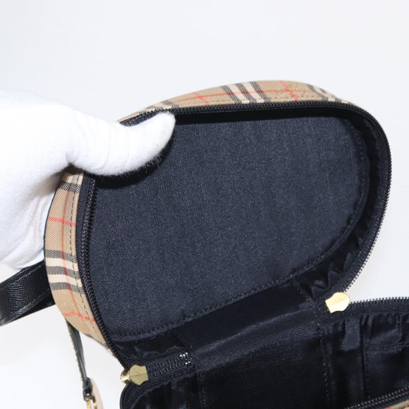 BURBERRY Nova Check Vanity Hand Bag Canvas Beige Gold Auth am10060V