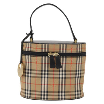 BURBERRY Nova Check Vanity Hand Bag Canvas Beige Gold Auth am10060V - 0