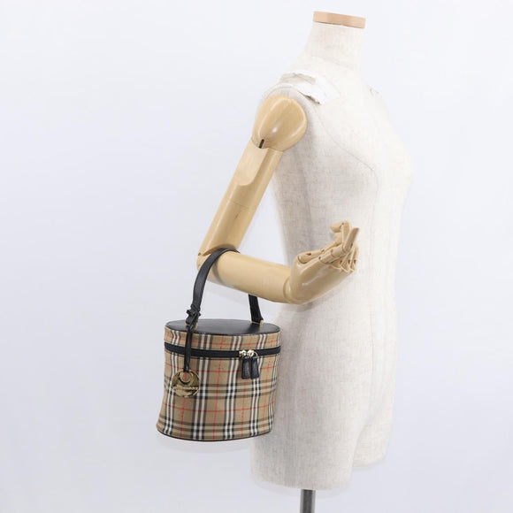 BURBERRY Nova Check Vanity Hand Bag Canvas Beige Gold Auth am10060V